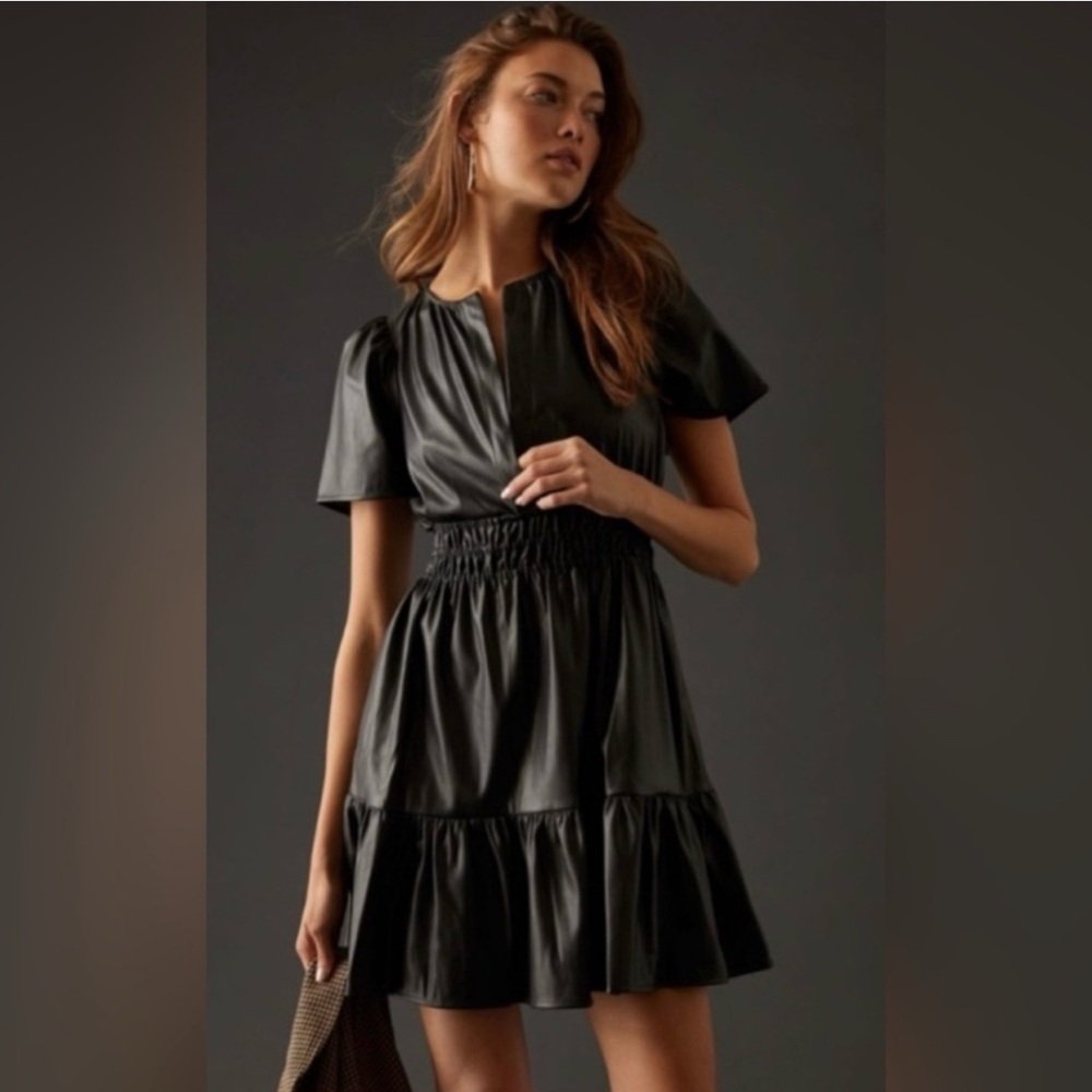 Anthropologie black Ruffled Tiered Mini Dress